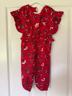 Janie and Jack Red Floral Ruffle Romper